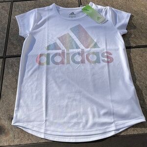 Adidas aeroready rainbow foil logo white top NWT